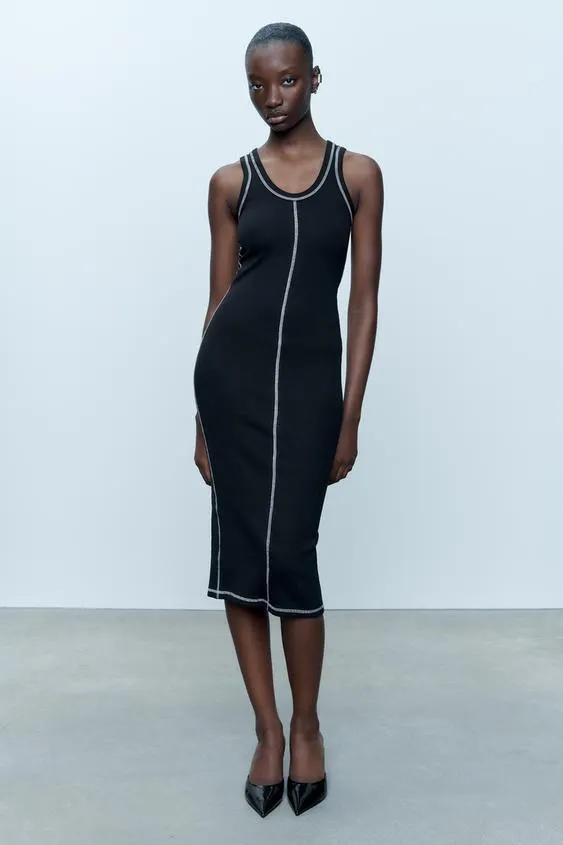 VESTIDO MIDI PESPUNTES