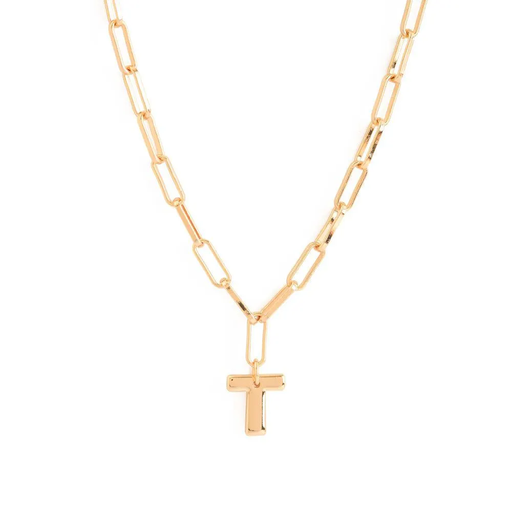 Initial collar inicial t ajustable dorado