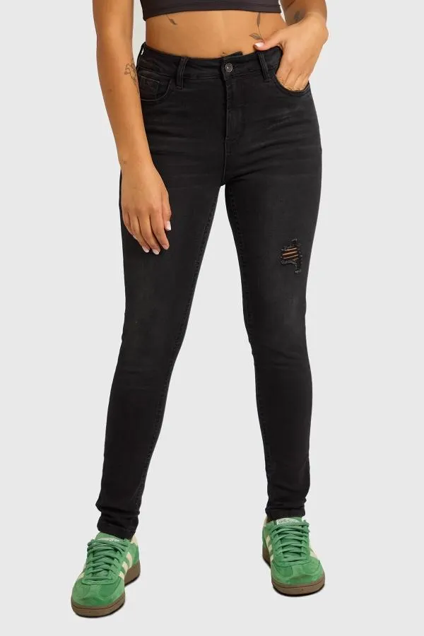Jeans mujer super skinny lia lavado negro