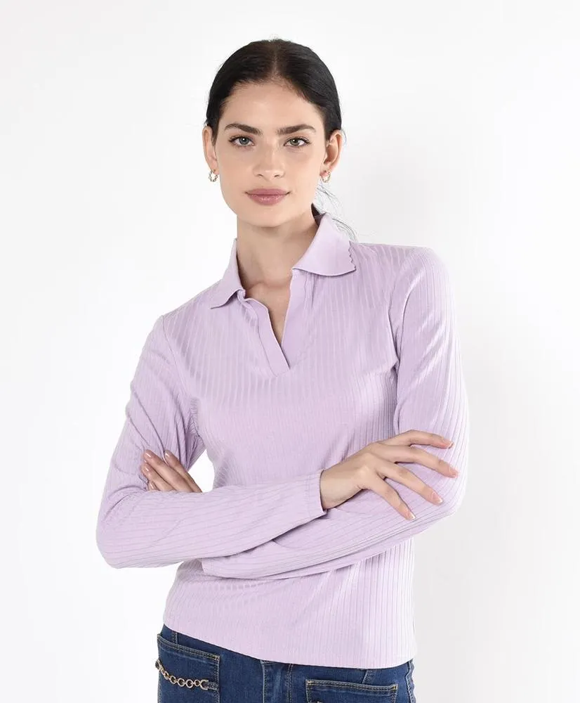 Polera mujer cuello piqué vuelos