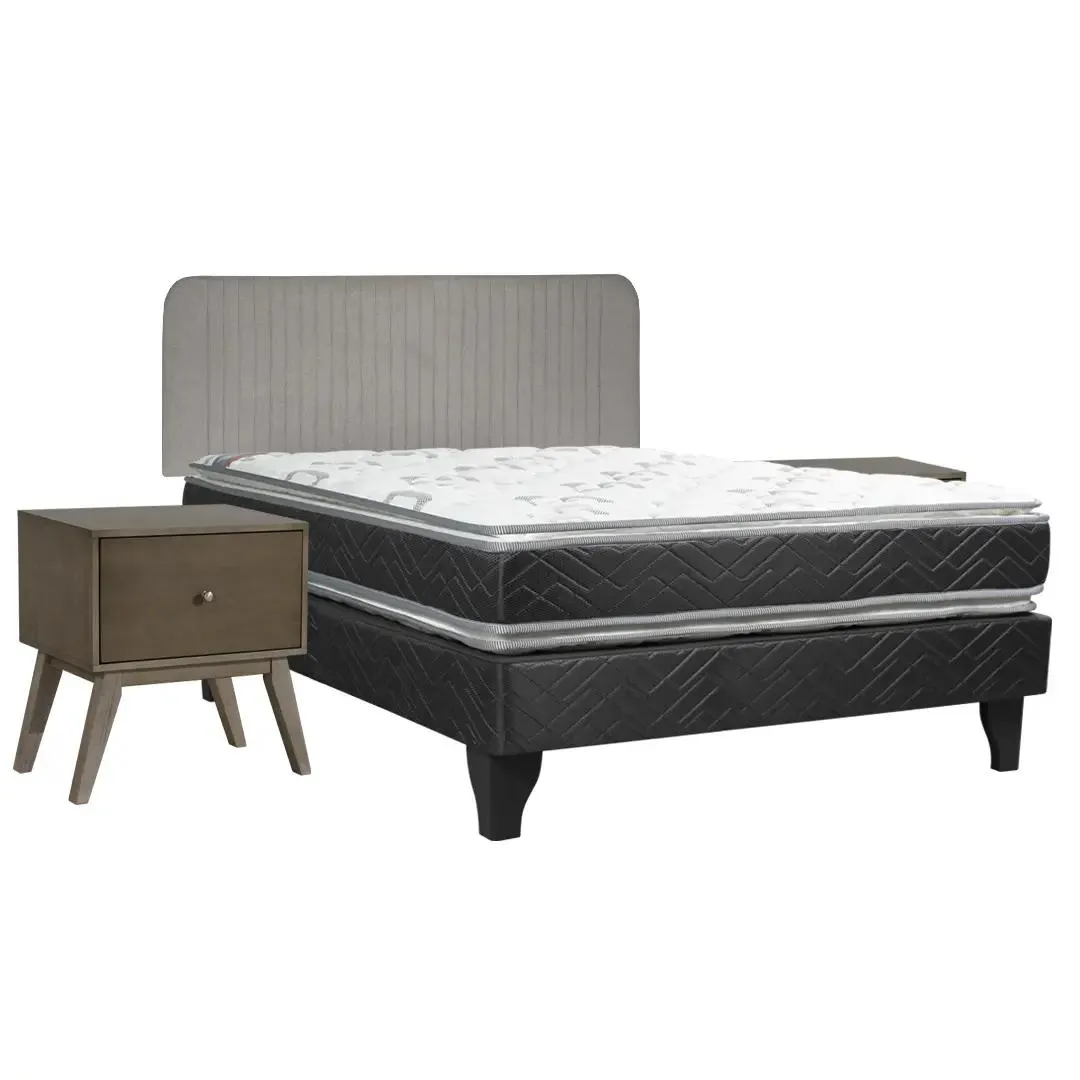 Cama Europea Terapeutic 2 Plazas Base Normal + Set Mateo