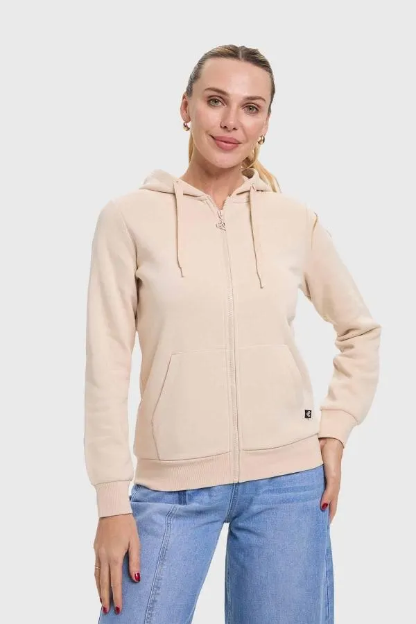 PolerÓn mujer hoodie full zipper beige