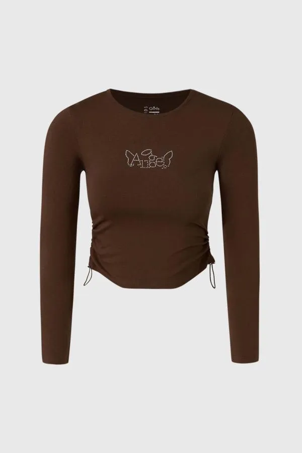 Polera niÑa rigido strass cafe