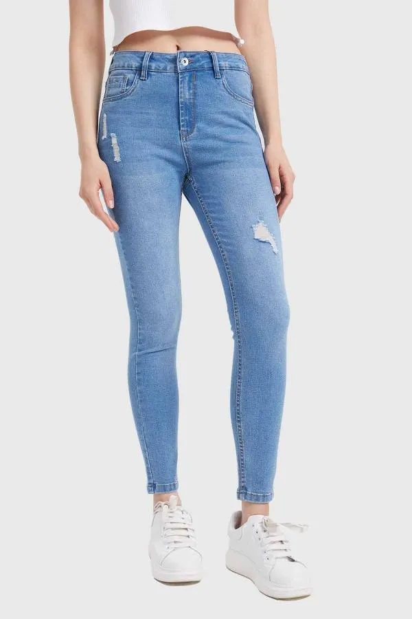 Jeans mujer super skinny lia azul claro