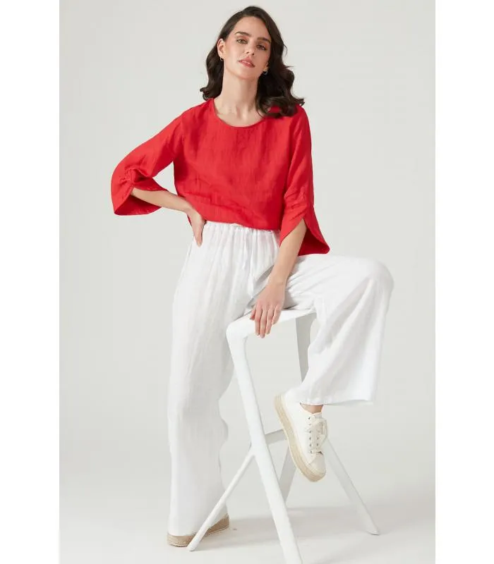 Pantalon de lino regular blanco