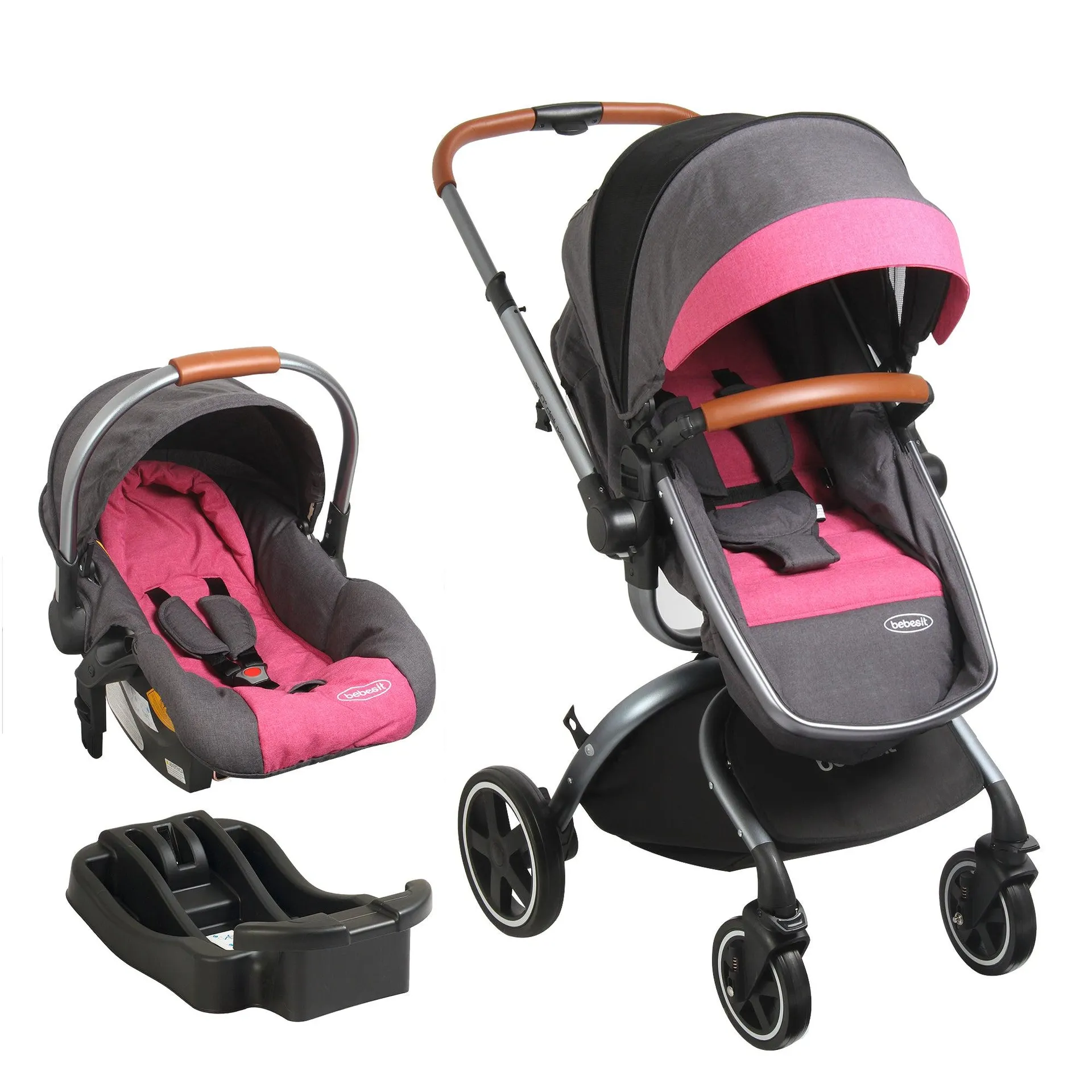 Coche Cuna Travel System Deluxe 360° Rosado