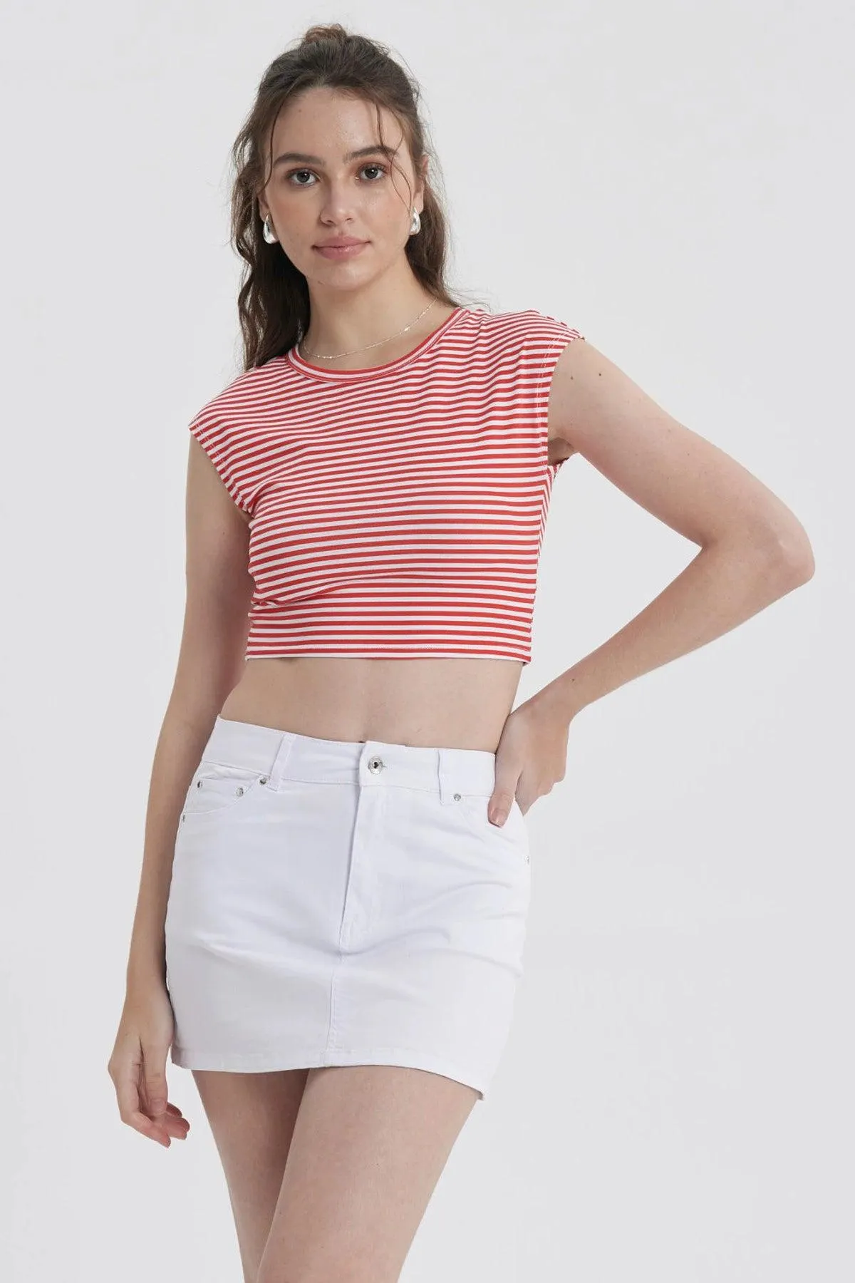 Polera Mujer Rayas Rojo