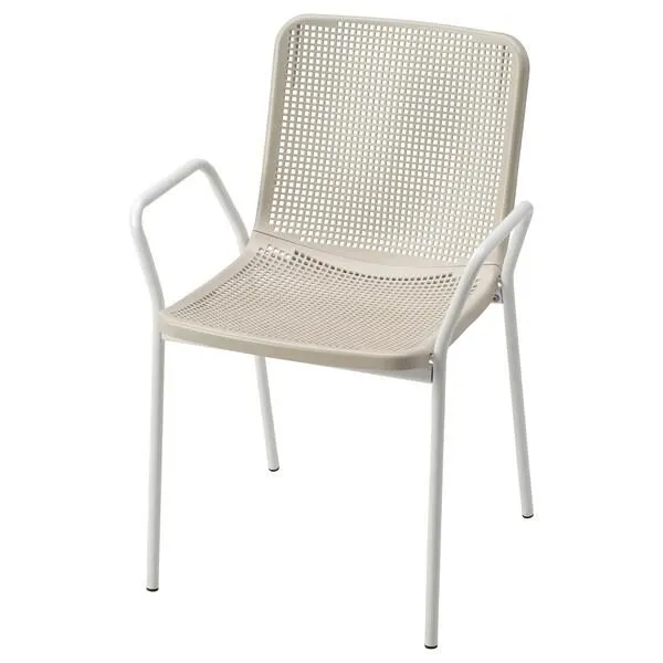 Silla con apoyabrazos para terraza, blanco/beige