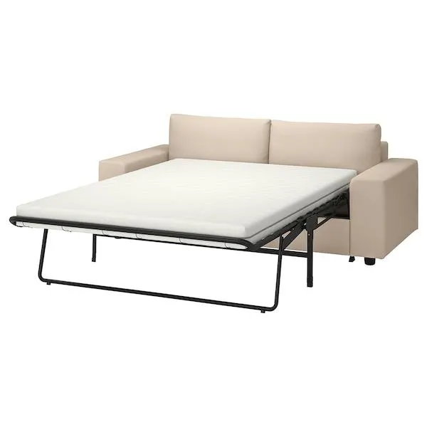 Sofá cama 2 cuerpos, con apoyabrazos anchos/Hallarp beige