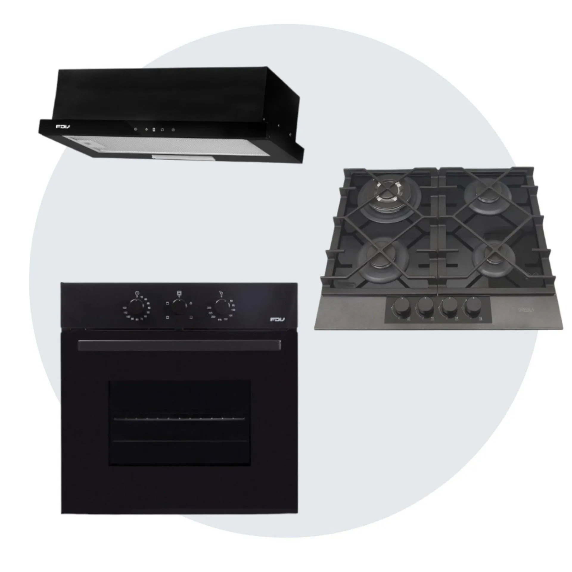 Kit Horno FDV Design Black+ Encimera a gas FDV Signature 60 4Q GN + Campana FDV Twin Black