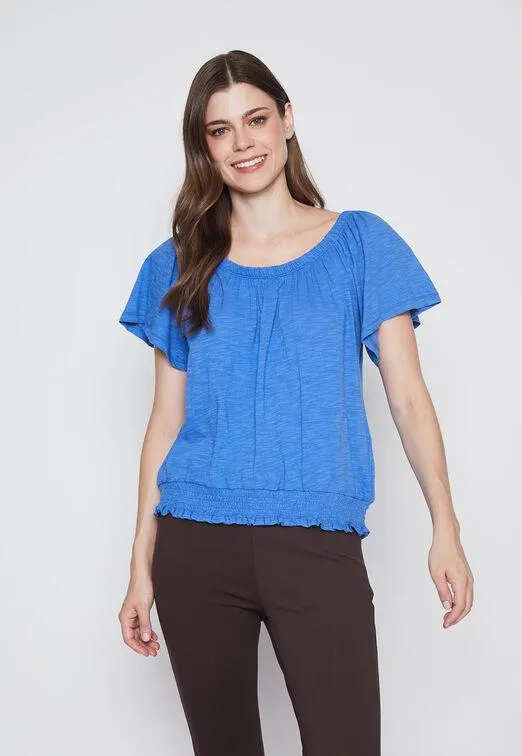 Polera Mujer Azul Encaje Basta Family Shop