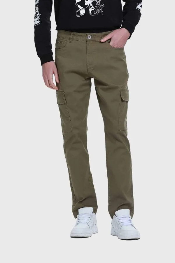 Jeans hombre slim cargo color verde militar