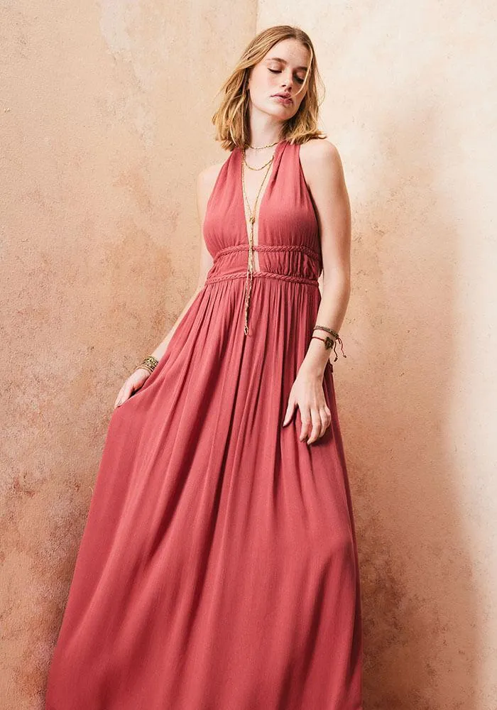 Vestido Tipo Halter Con Aplicación De Trenzas