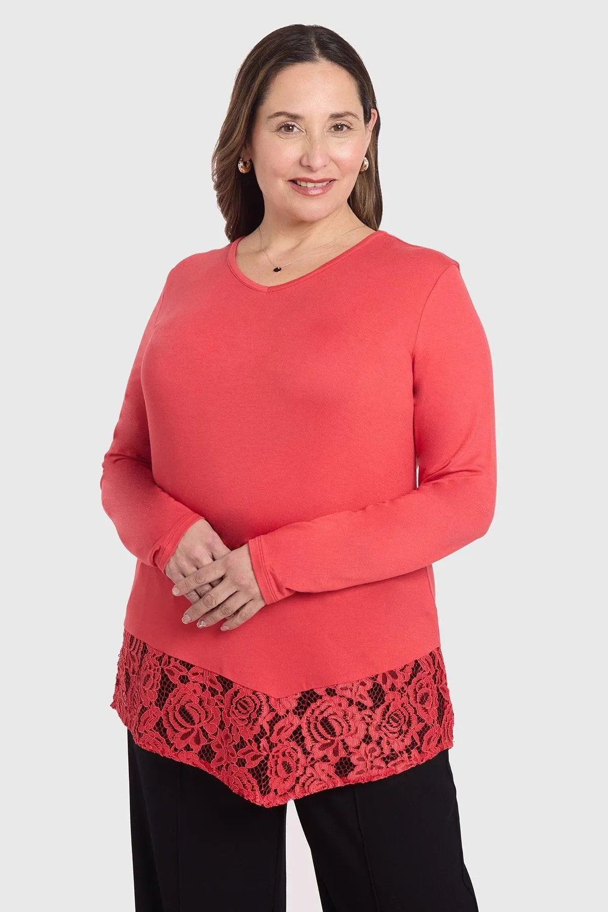 Polera Mujer Con Detalle Macramé Rojo