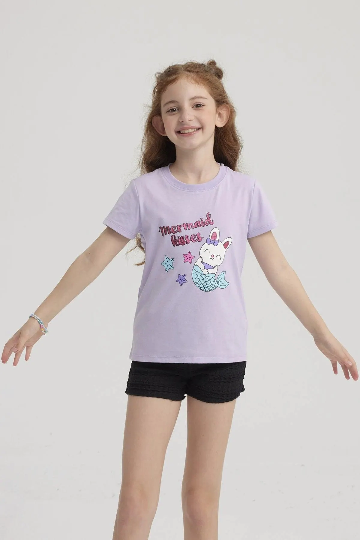 Polera Niña Básica Estampada Lila