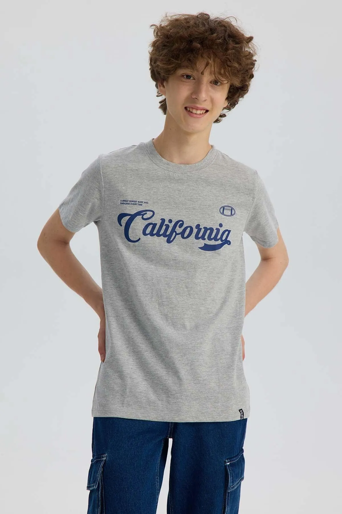 Polera Niño Básica Estampada Gris Melange