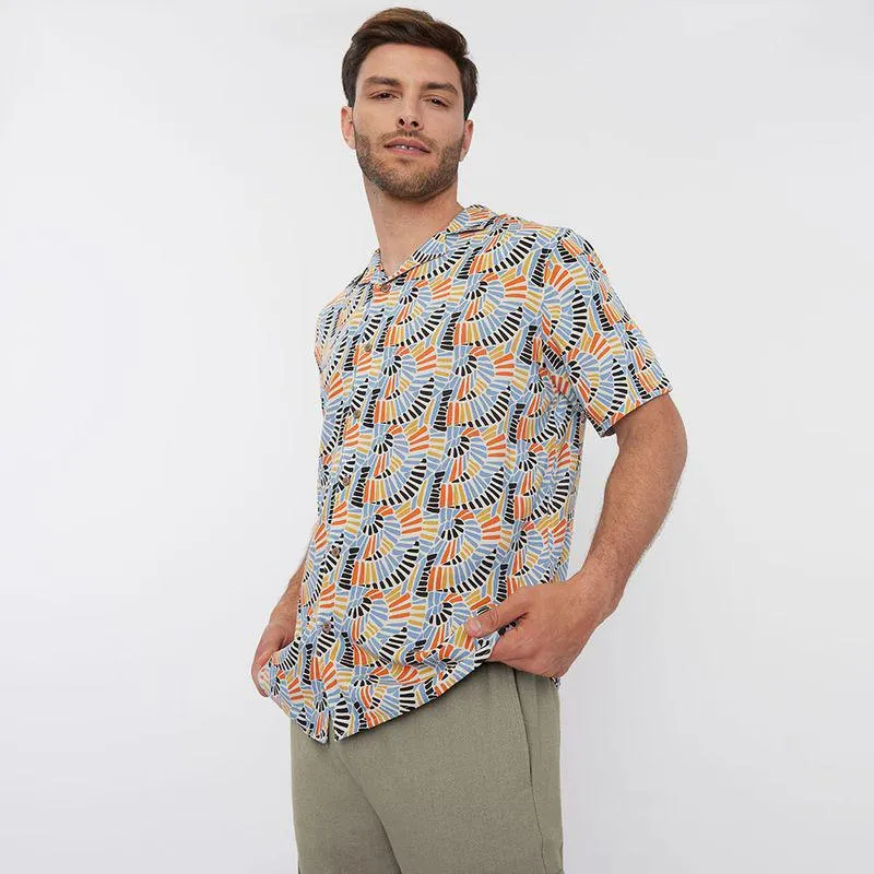 Camisa Hombre Viscosa Full Print M/C Naranjo