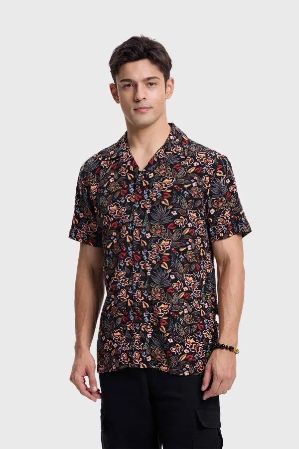 Camisa hombre diseÑo tropical negro