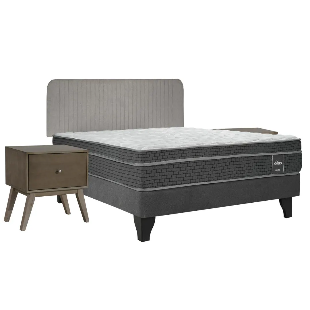 Cama Europea Deus + Set Mateo 2 Plazas Base Normal 150 x 190 cm