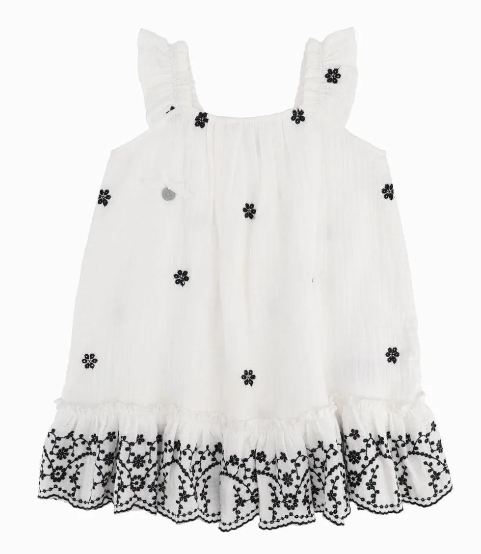 Vestido Niña Con Flores Bordadas