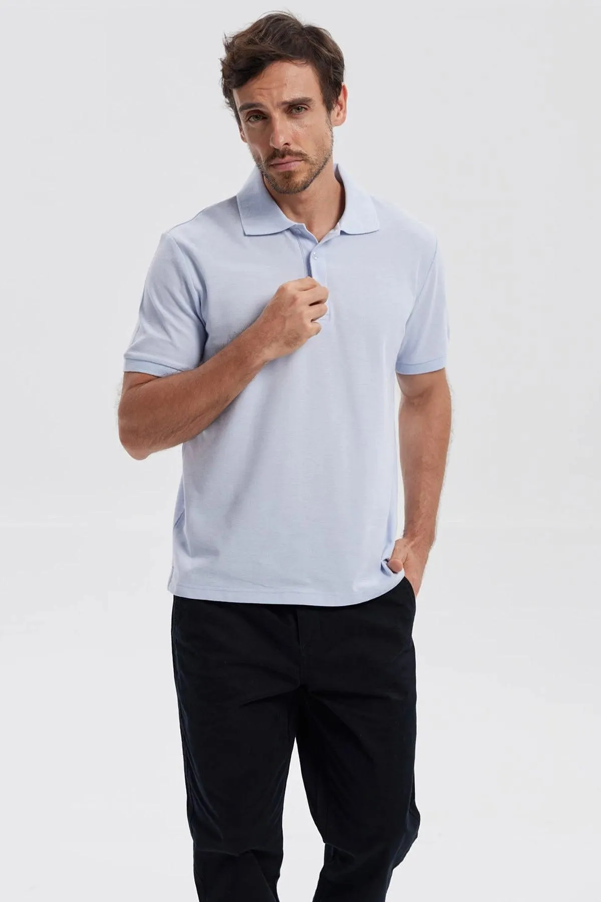 Polera Hombre Pique Básica Lisa Celeste