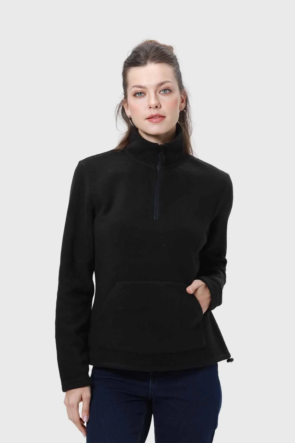 Polar Mujer Medio Cierre Estampado Negro