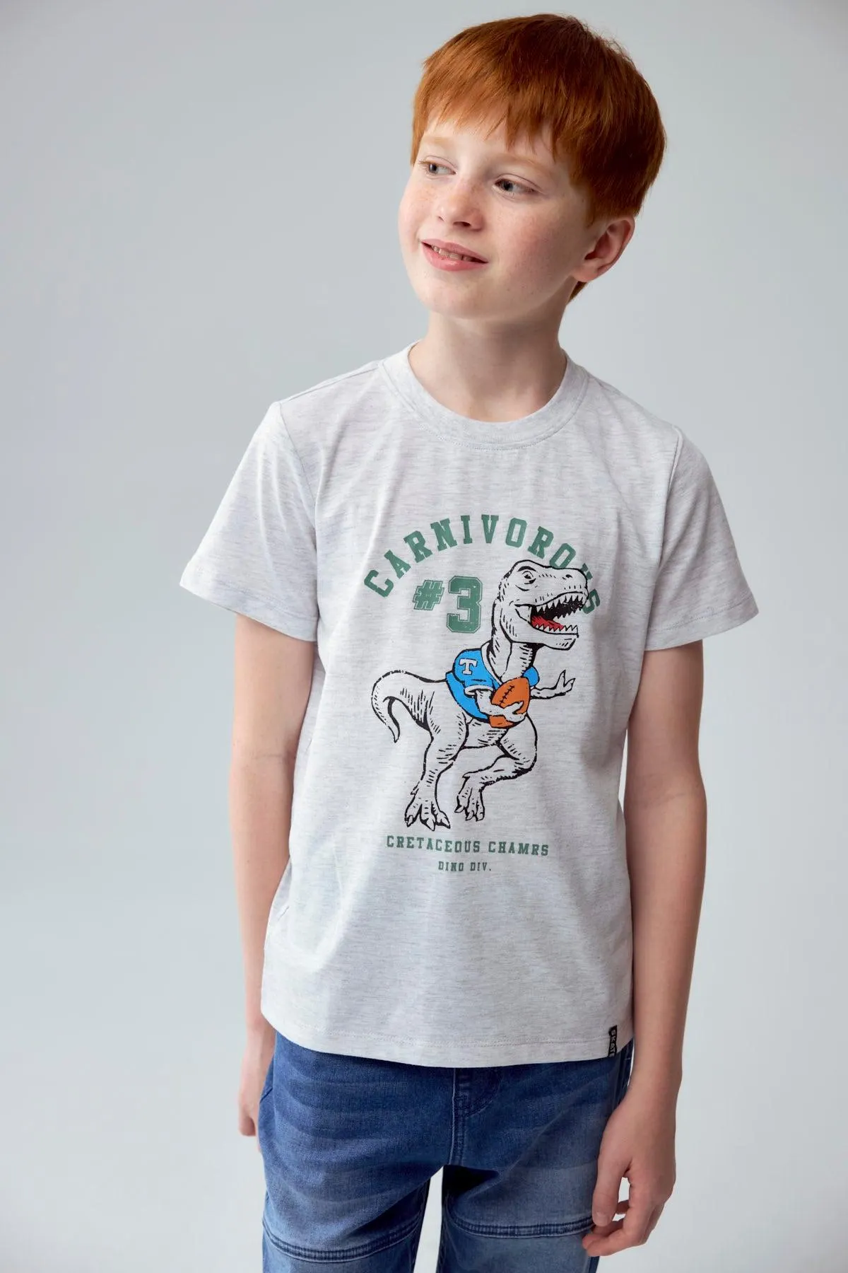 Polera Niño Básica Estampada Gris Melange Claro