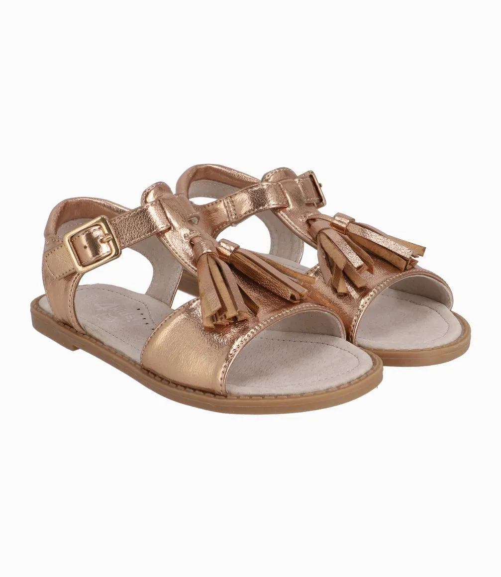 Sandalia Niña Con Flecos Café