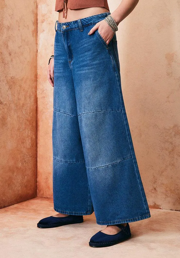 Jeans Culotte Con Cortes