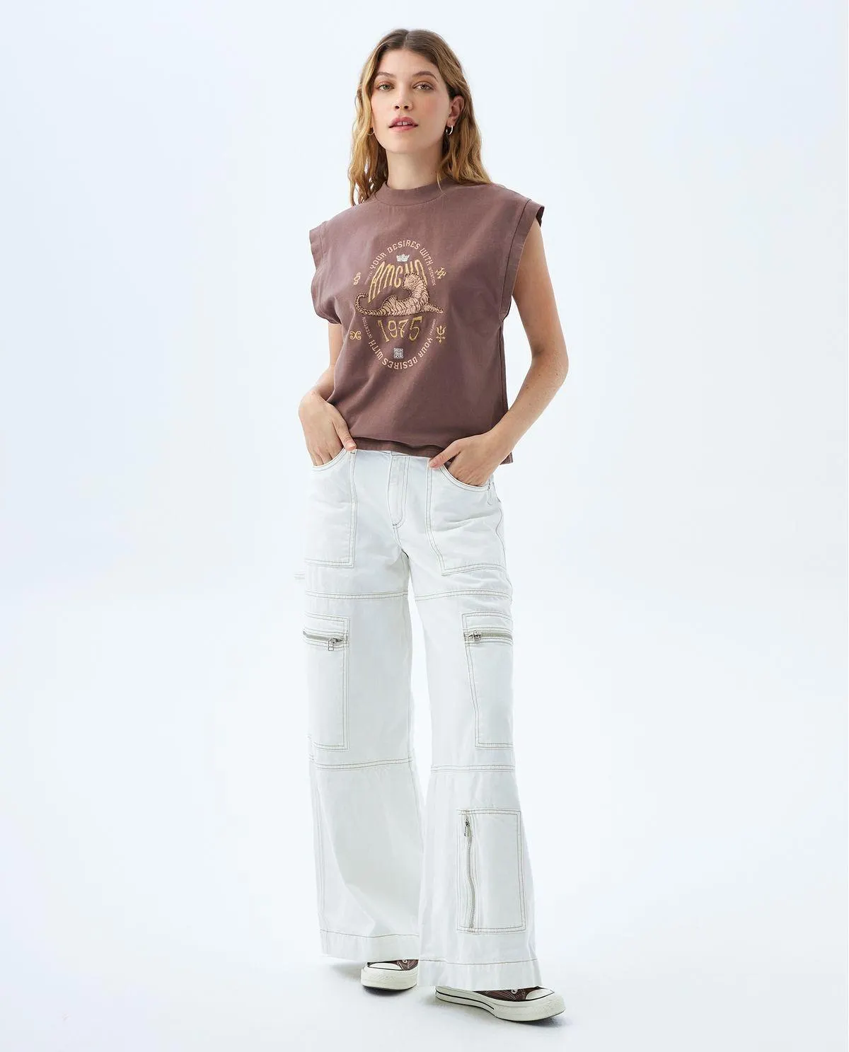 Camiseta manga sisa estampada para mujer