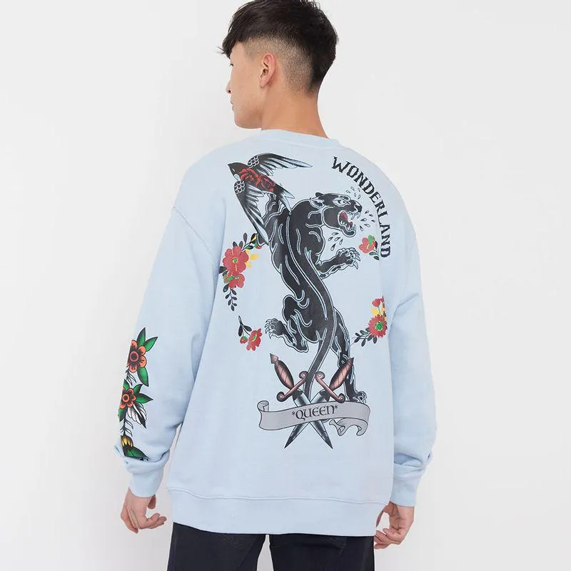 Polerón Hombre R-Neck Print Urbano Azul