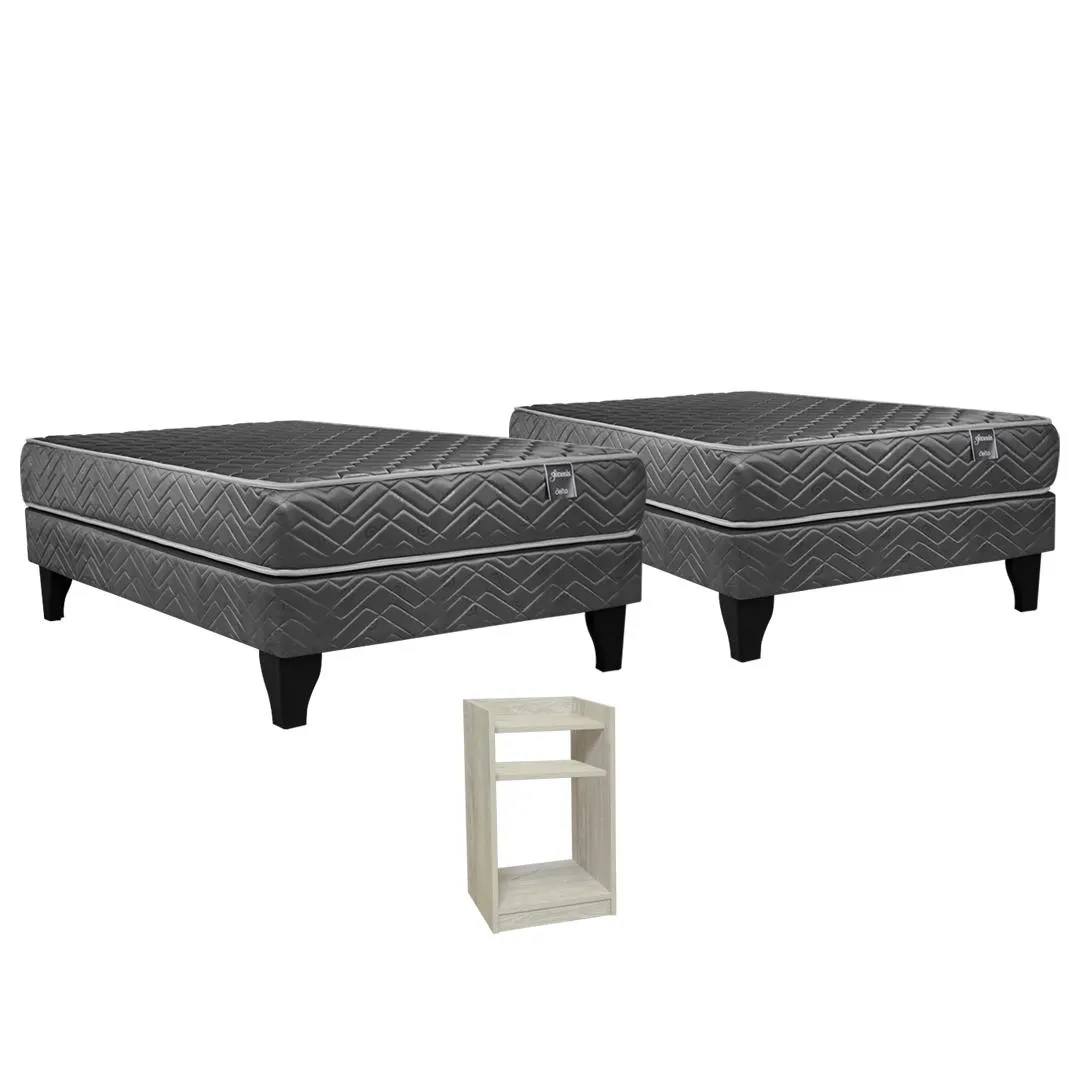 2 Cama Europea Génesis 1.5 pl + Velador Alba White