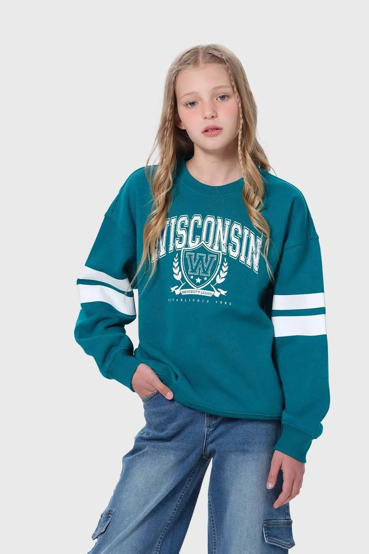 Polerón Niña Cortes En Mangas Verde