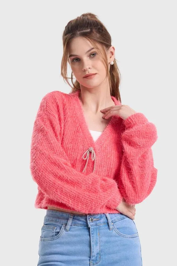 Sweater mujer lazo coral