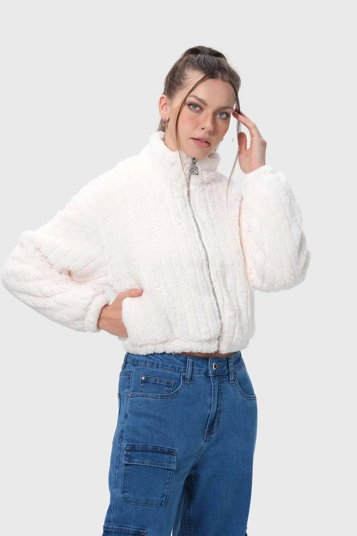 Chaqueta Mujer Tipo Polar Crudo