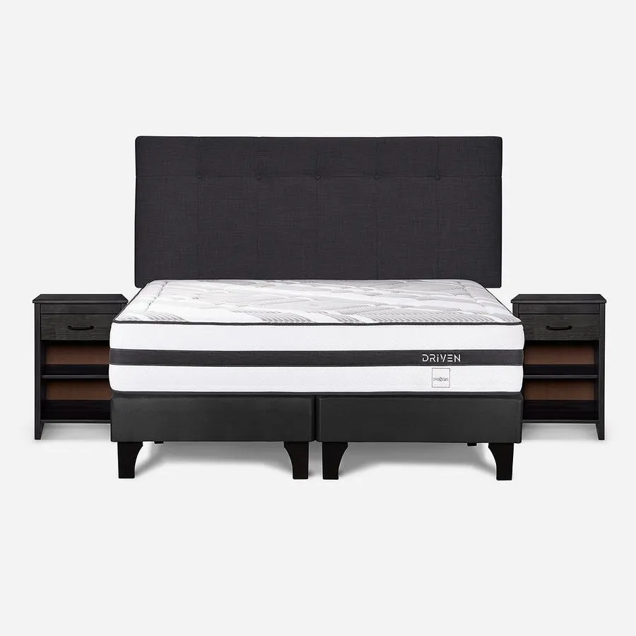 Cama Driven de 2 Plazas + Respaldo New Bennet y Velador Maurice