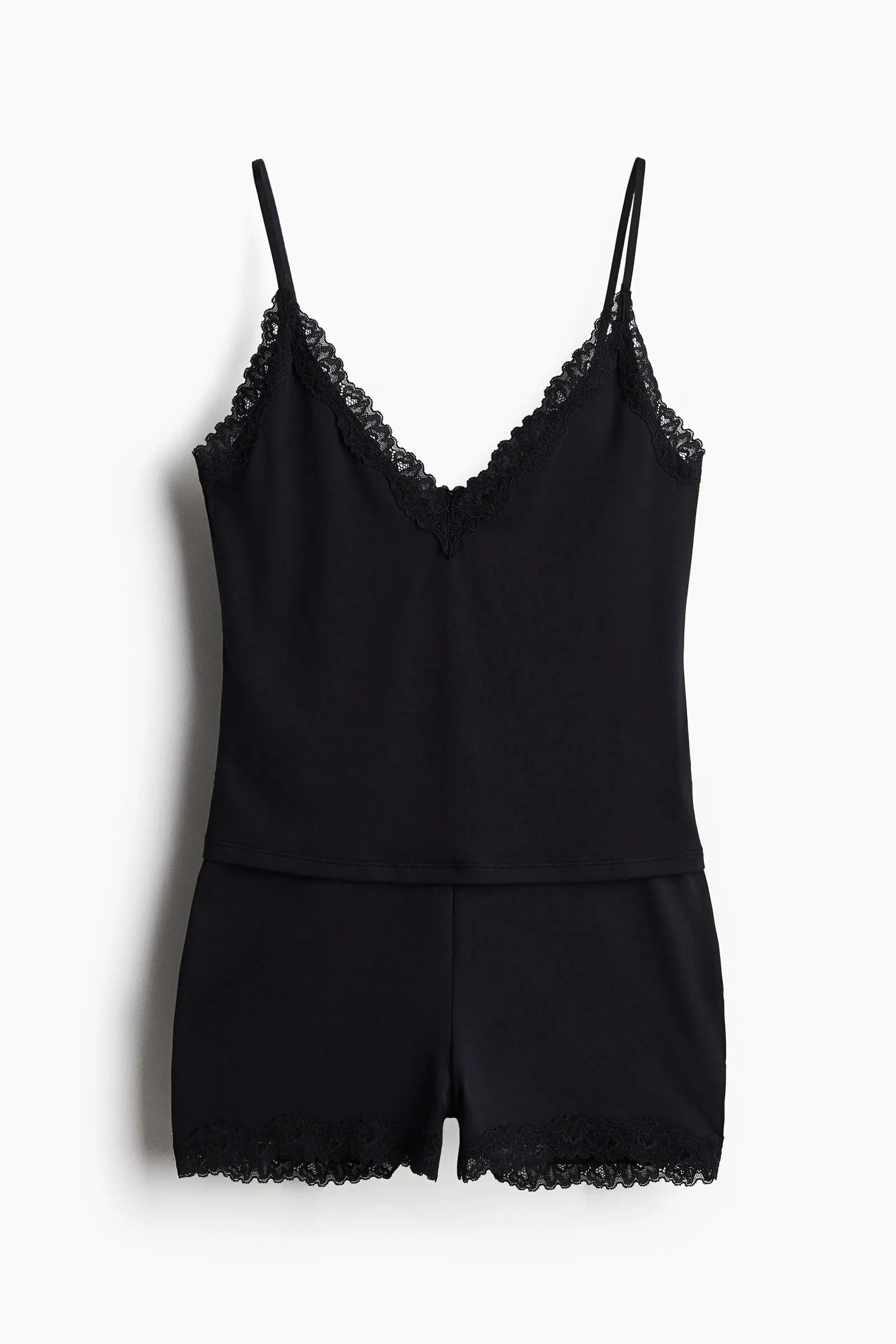 Pijama de microfibra con ribetes de encaje