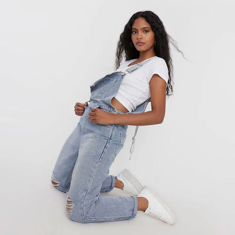 Jardinera Mujer Larga Destroyed Light Blue