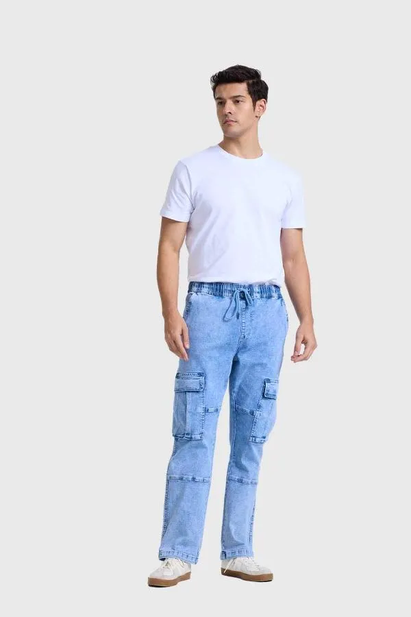 Jeans hombre doble cargo azul claro