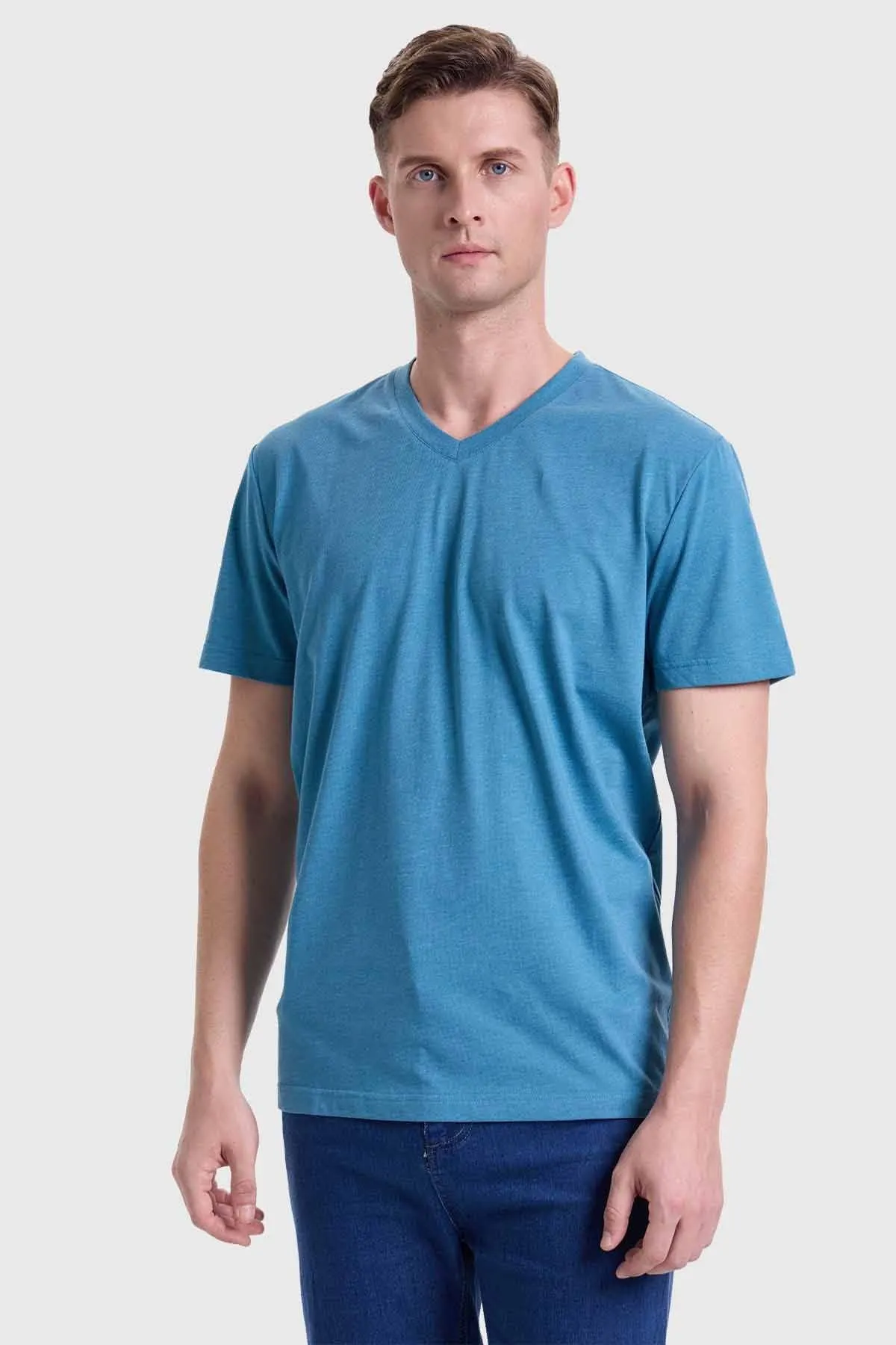 Polera Hombre Cuello V Básica Petróleo Melange