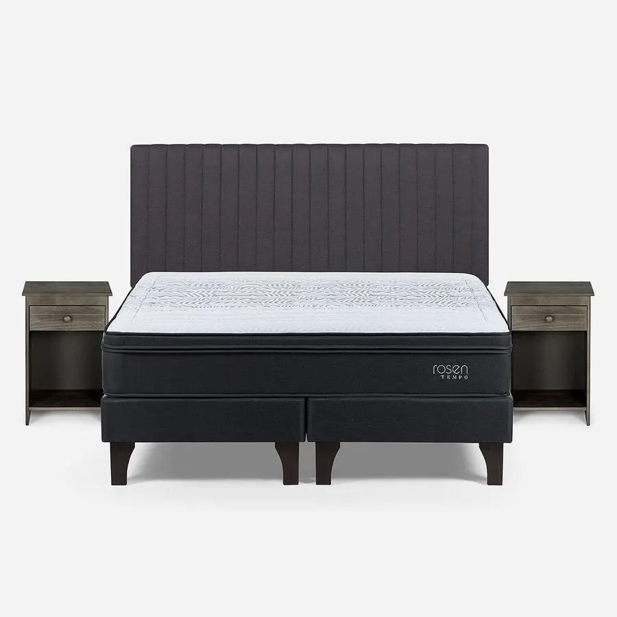 Cama Tempo de 2 Plazas + Respaldo Lucio y Velador Tabor