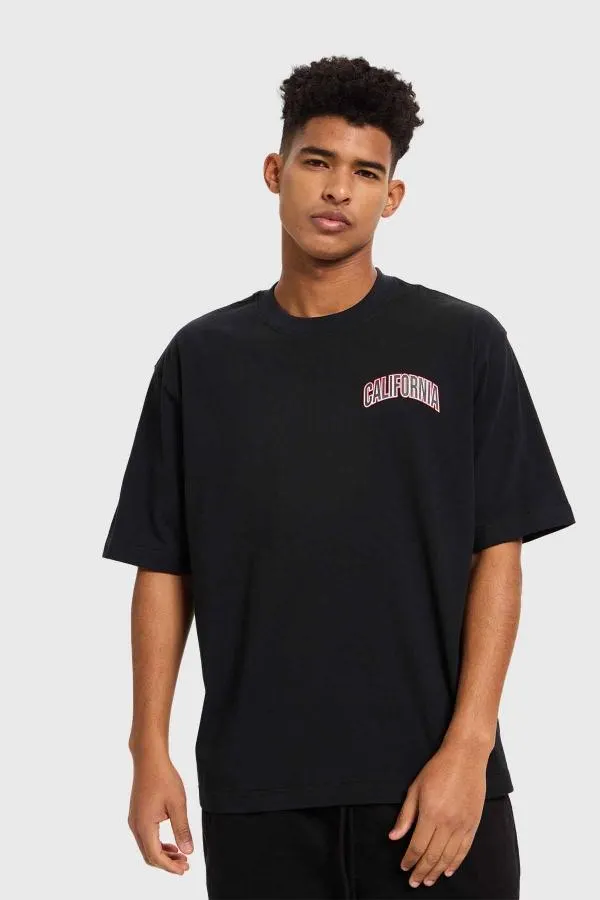 Polera hombre print flamas negro