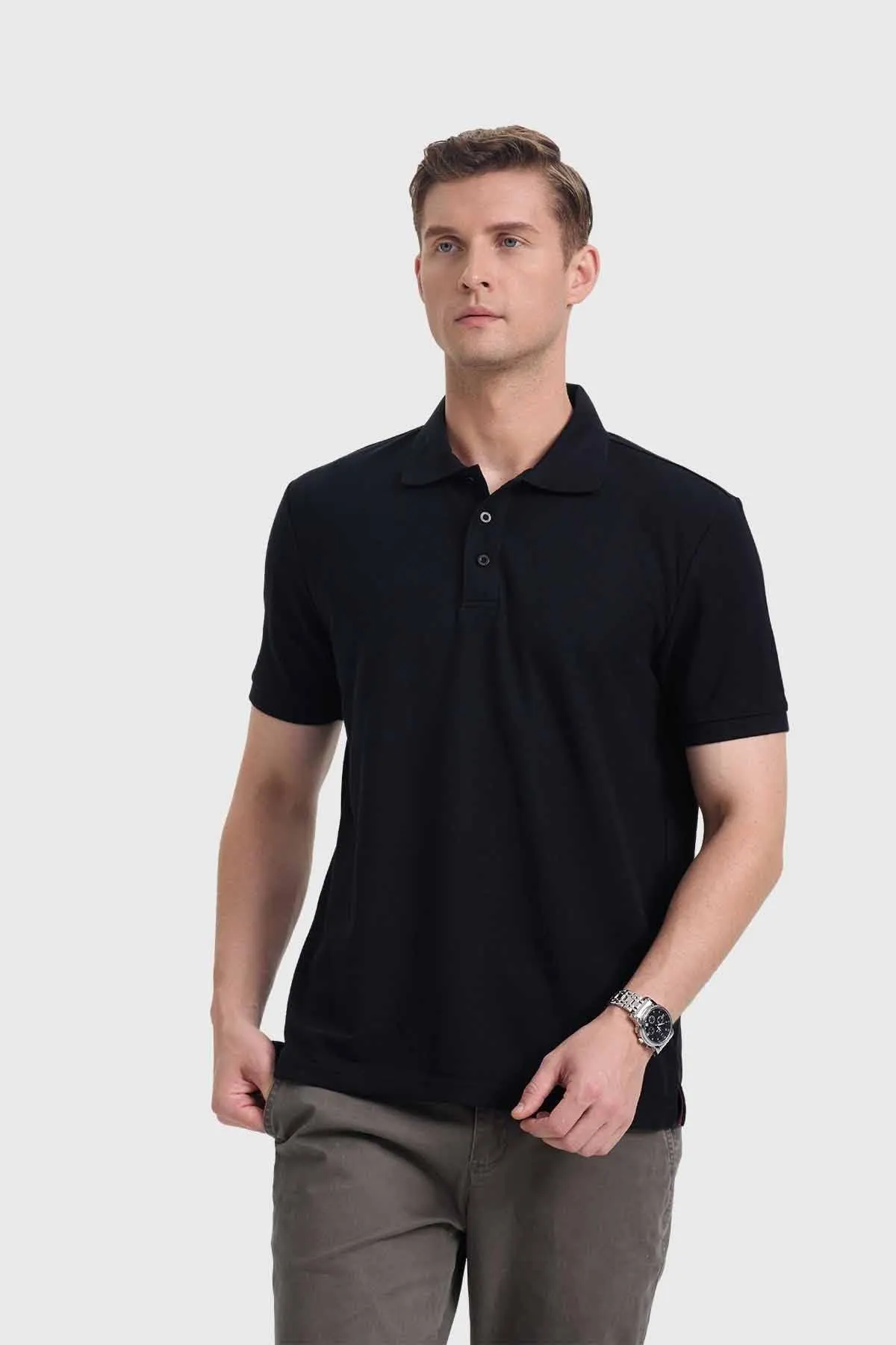 Polera Hombre Piqué Básica Negro