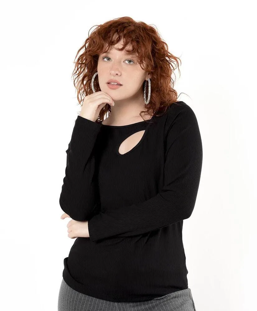 Polera mujer acanalada cut out