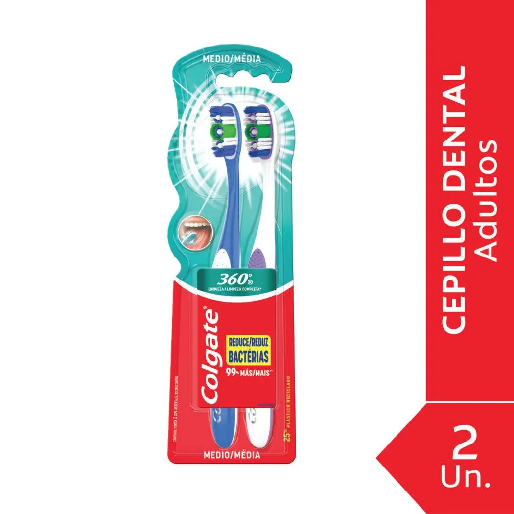 Cepillo de Dientes Colgate 360° Limpieza Completa 2 Unidades