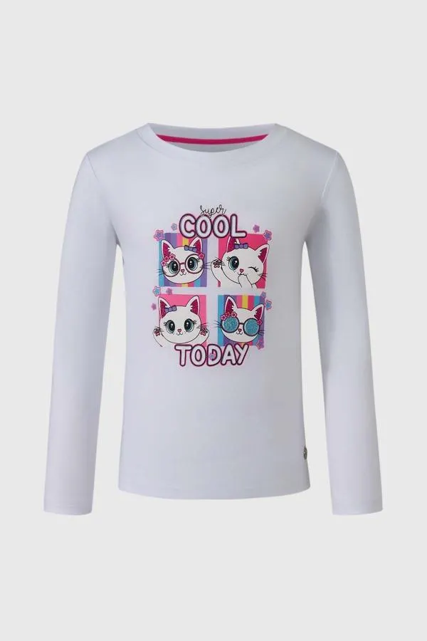 Polera niÑa bÁsica print posicional blanco