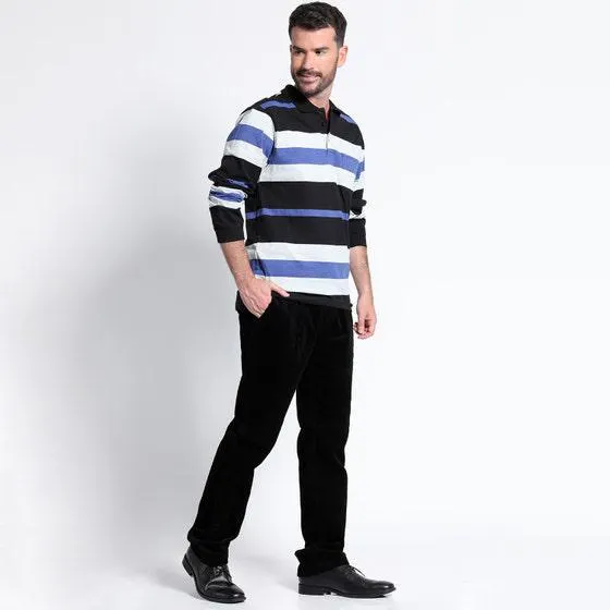 Polera Jersey Listada Cuello Camisero Manga Larga Regular Fit