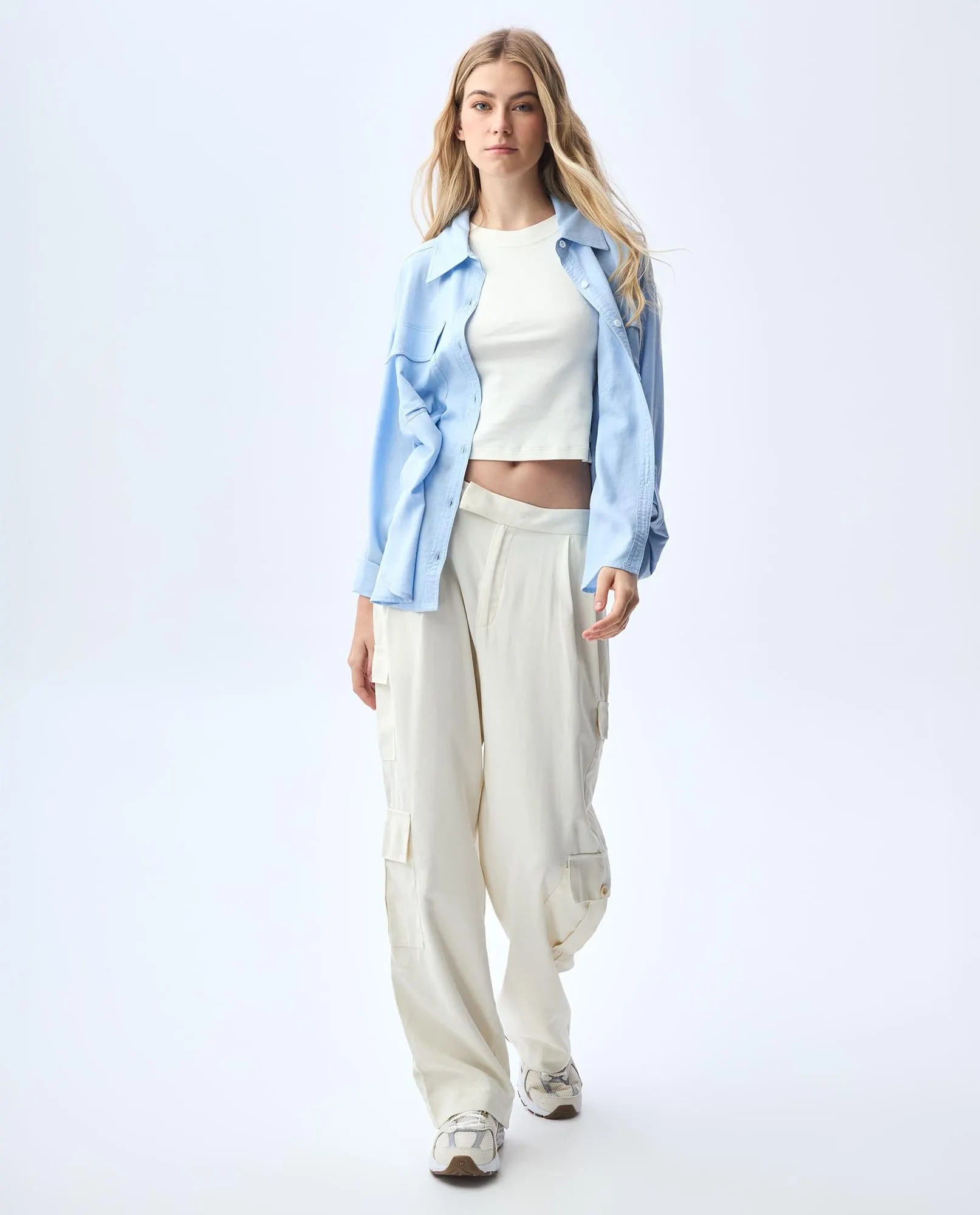 Camisa manga larga en mezcla de lino para mujer