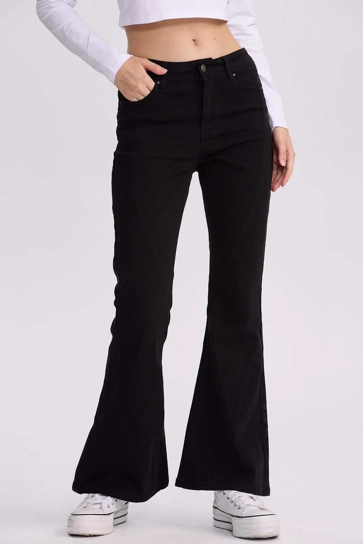 Jeans Mujer Flare Color Line Negro