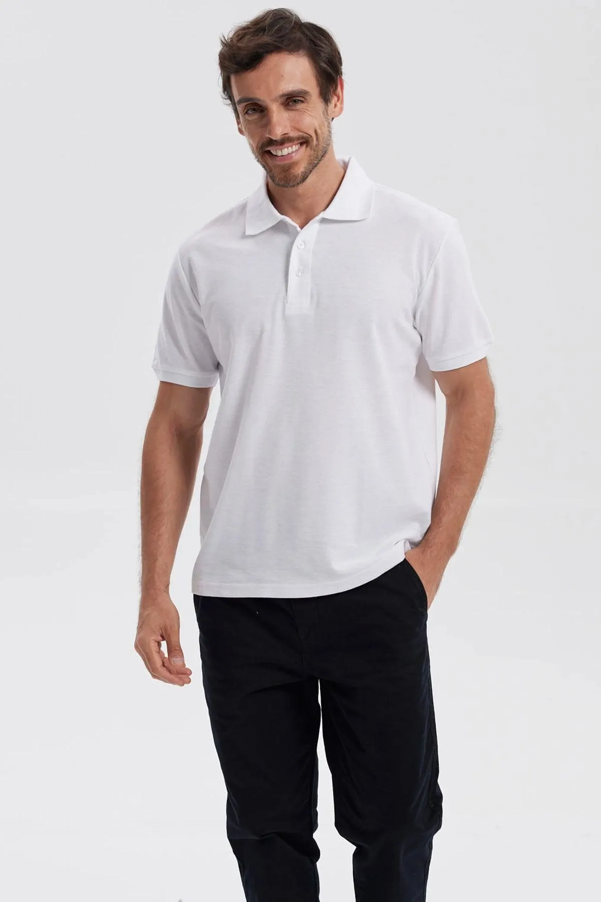 Polera Hombre Pique Básica Lisa Blanco